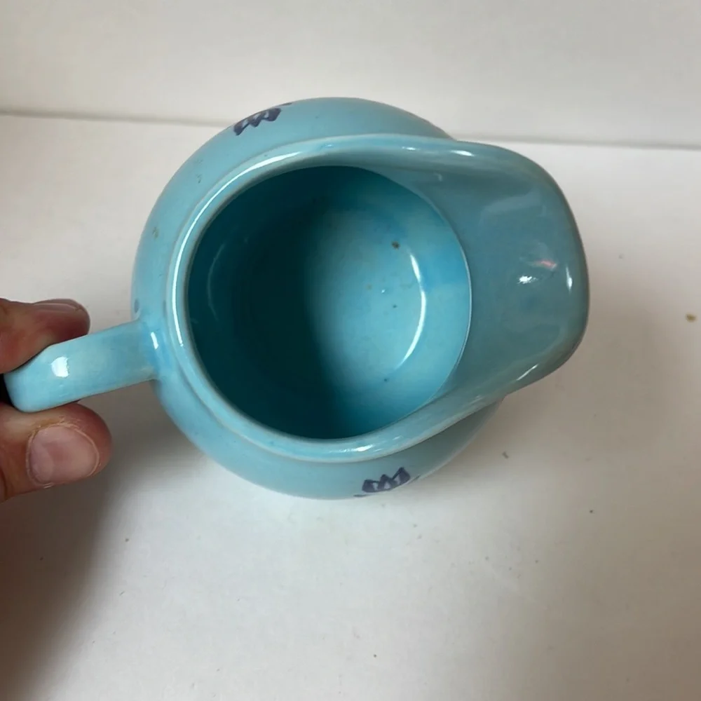 Vintage creamer Tiffany blue with cobalt blue floral design